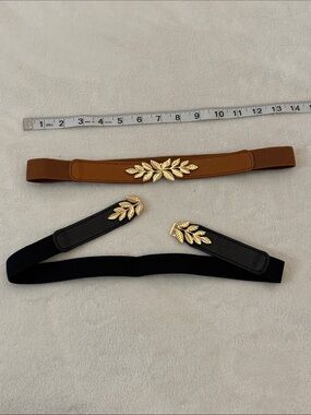 FREE WITH PURCHASE - Elastic Leaf Buckle Belts - Black and Brown